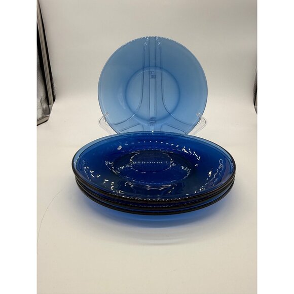Set Of 4 Vintage Cobalt Blue Glass Salad Plates/Serving Plates 7" - Picture 4 of 6